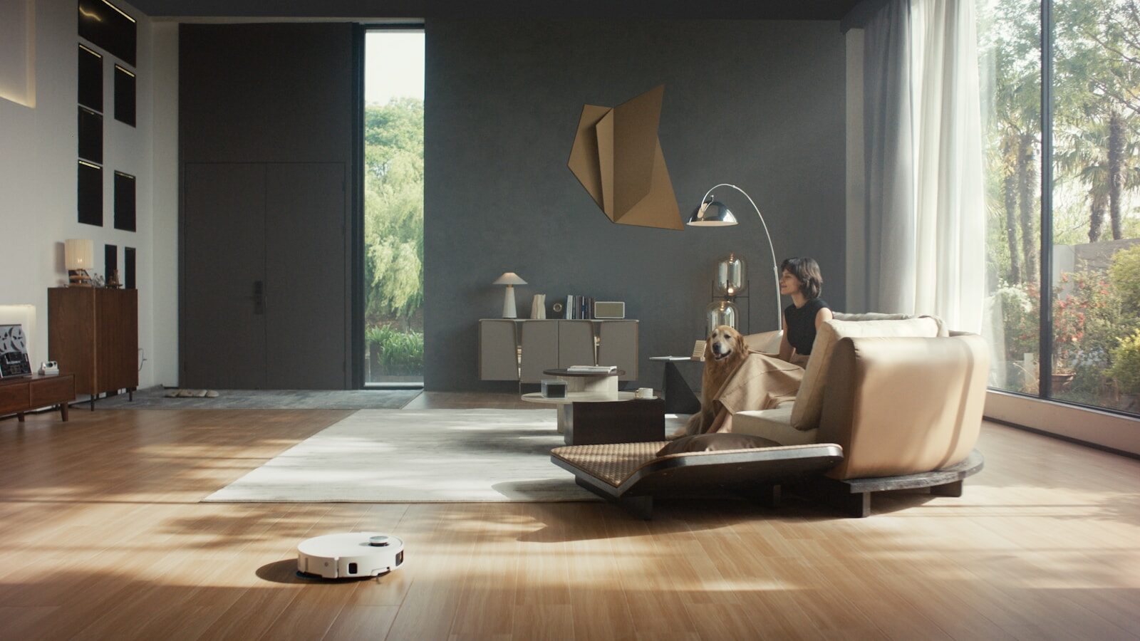 Robot vacuum cleaner on a wooden floor