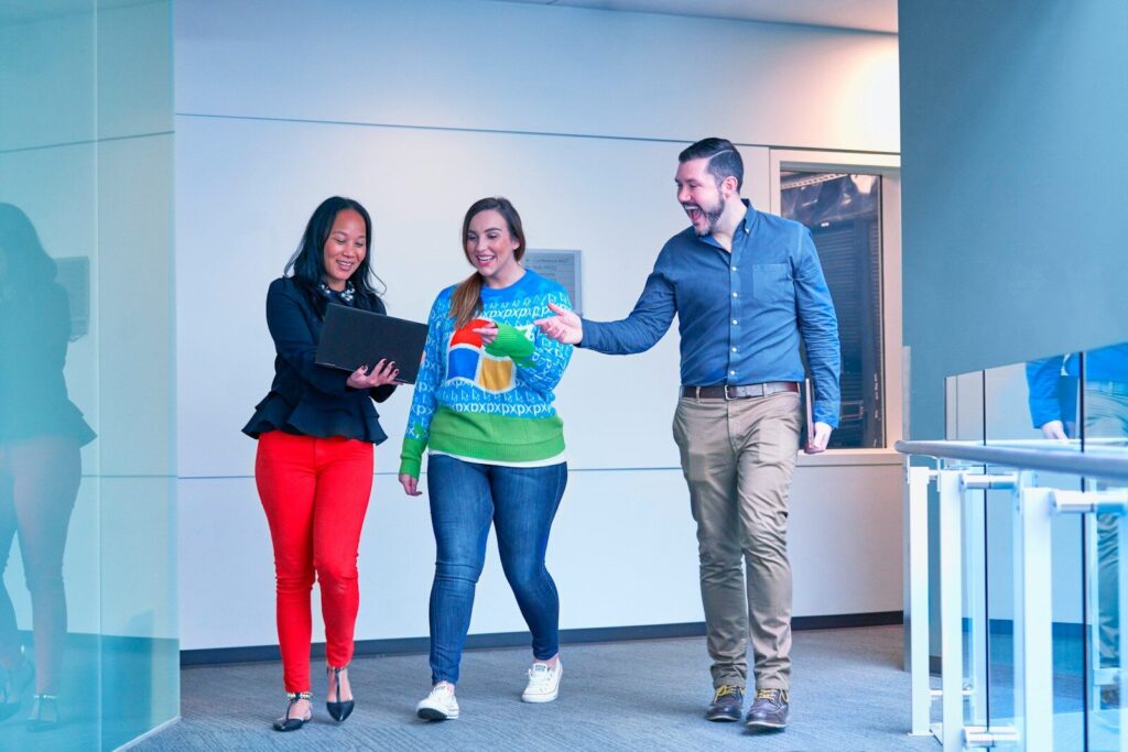 woman wearing Microsoft sweater