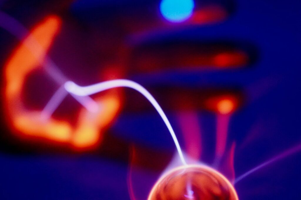 a blurry image of a red object in the dark
