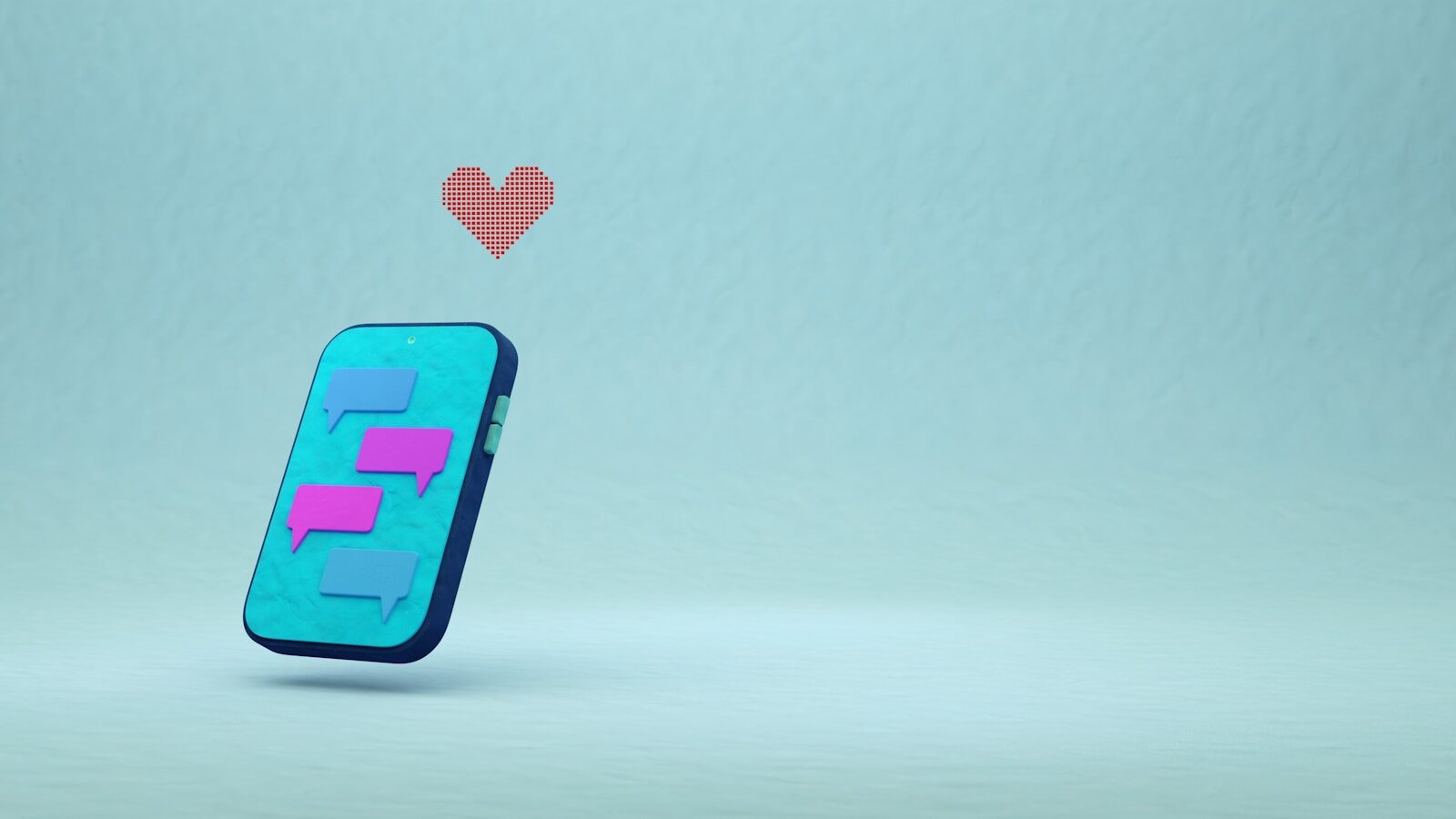 Smartphone with chat bubbles and a heart icon.