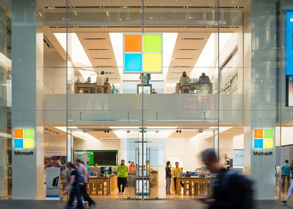 a group of people in a building