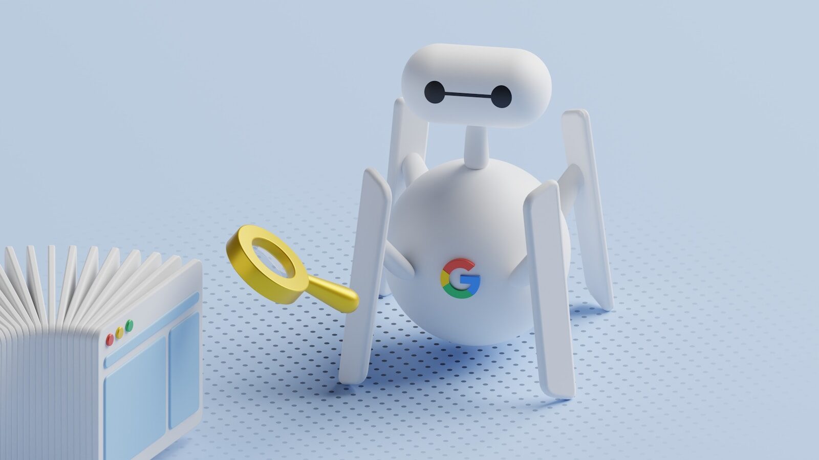 Google AI Search Under Attack And Internet New Manipulation War a small robot looking at a book with a magnifying glass