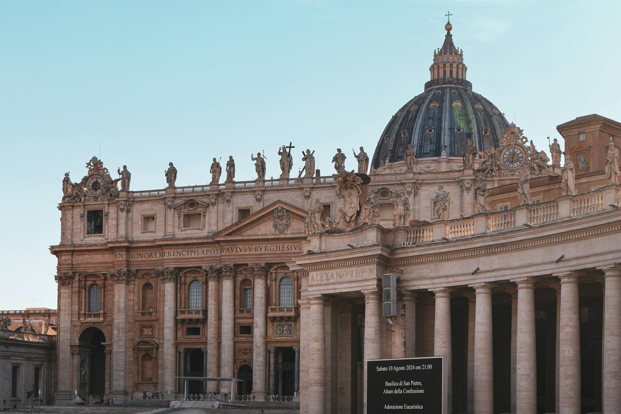 The Vatican Is New Warning About The Soul We Lose Along the Way. Capture of the iconic St. Peter's Basilica dome and facade in Vatican City showcasing baroque architecture.