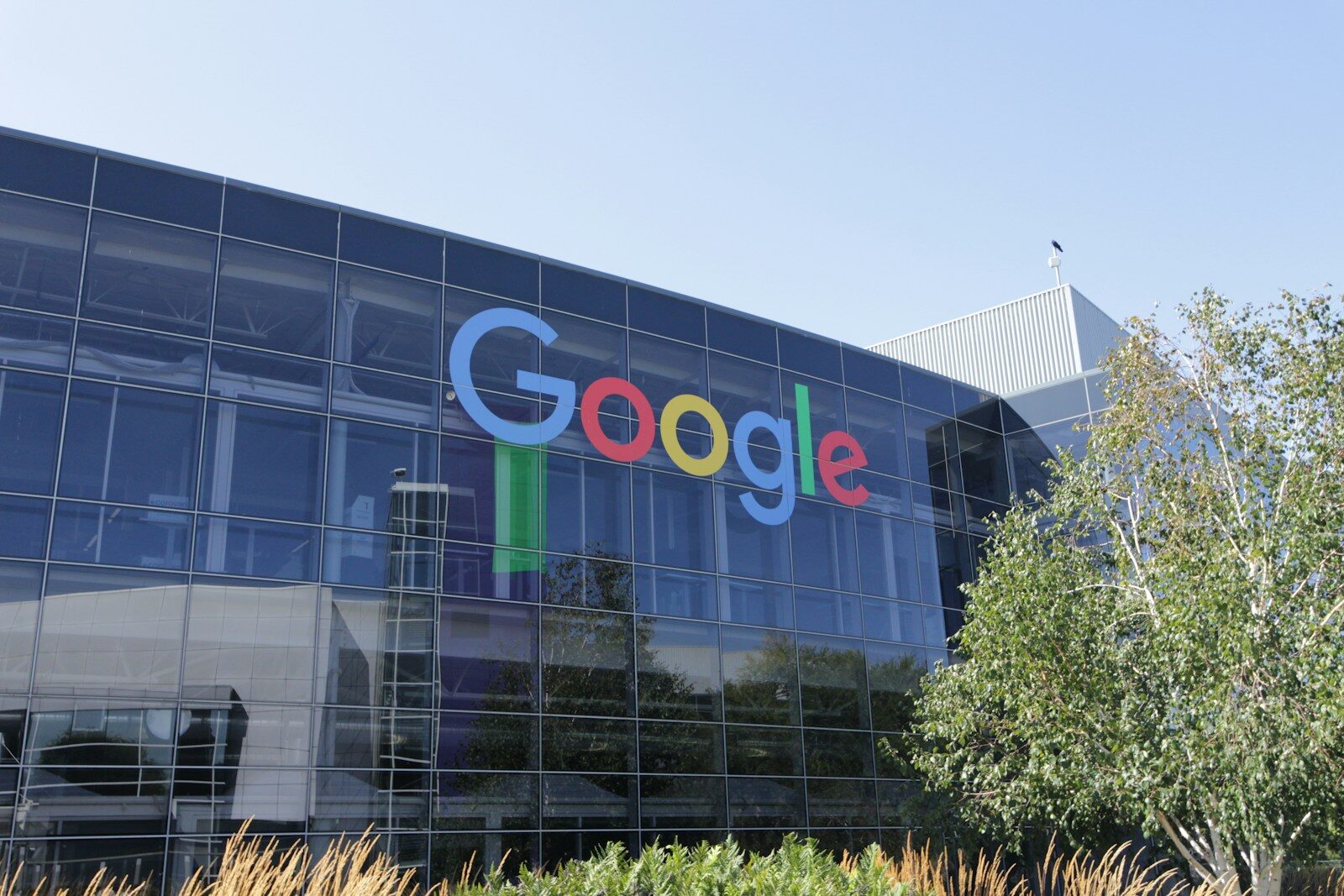 Google headquarters building with colorful logo
