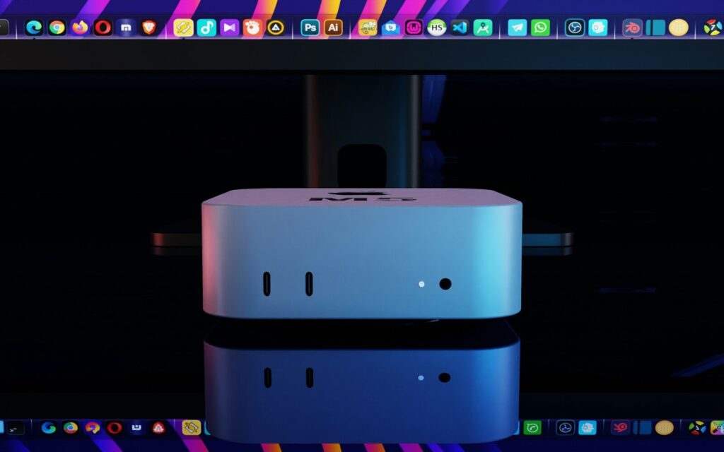 Why Perplexity Is Giving Out New Mac Minis and Future AI Personal Computers White computer hub with ports on a reflective surface