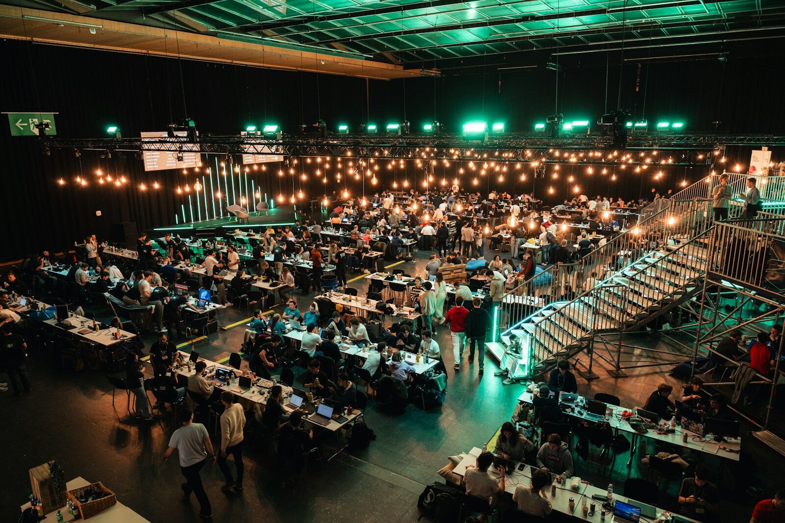 A large room filled with lots of tables and chairs