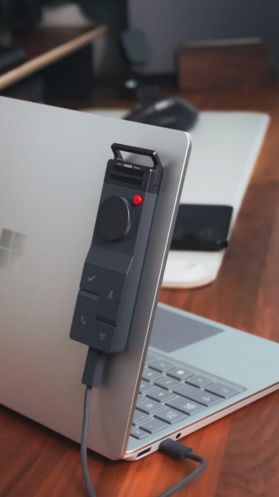 The Bold Vision That Could Reinvent the New Modern Workplace A device is connected to a laptop.