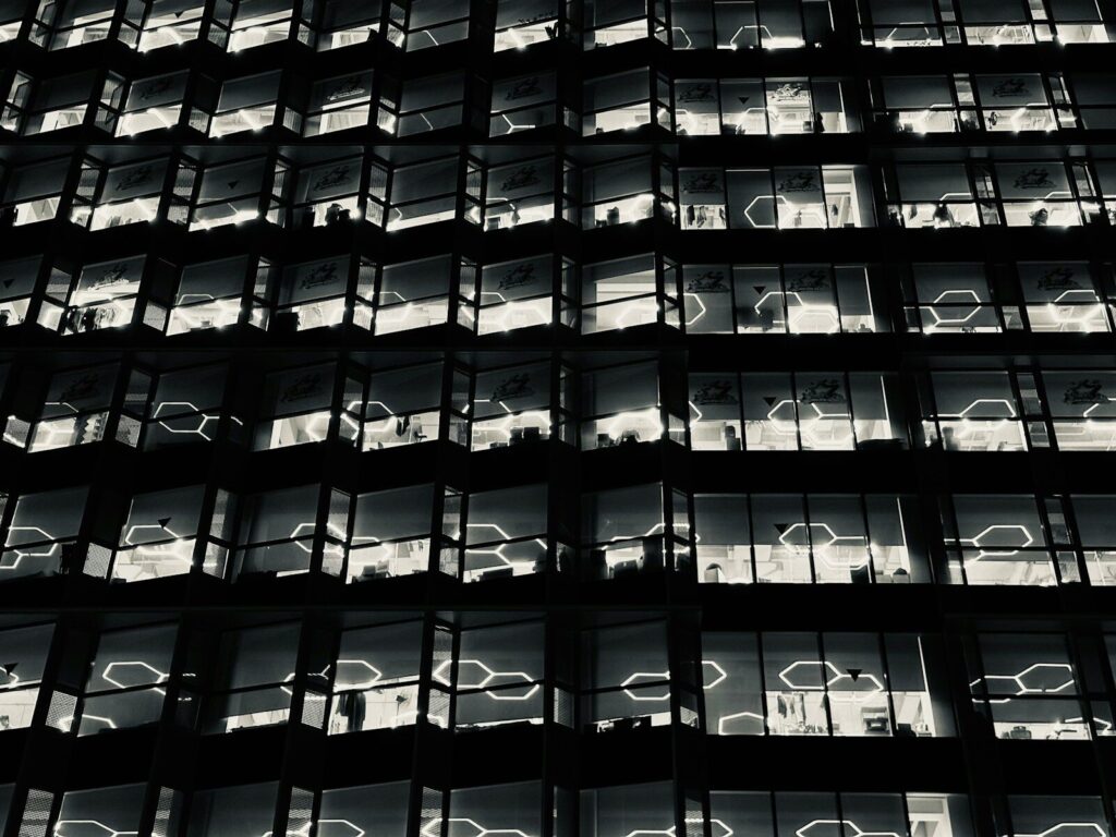 A very tall building with lots of windows
