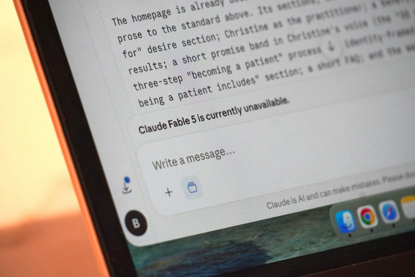Why the Future of AI Assistants Becoming New Regulatory Battleground A laptop screen displays "claude fable 5 is currently unavailable."